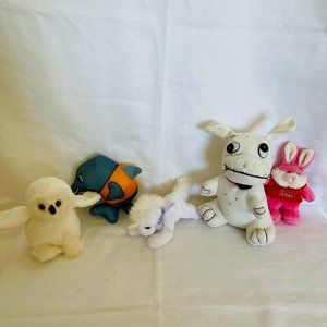 Bundle/Lot of  5 Stuffed Animals. Owl, Shark, Puppy, Unicorn & Rabbit !!!